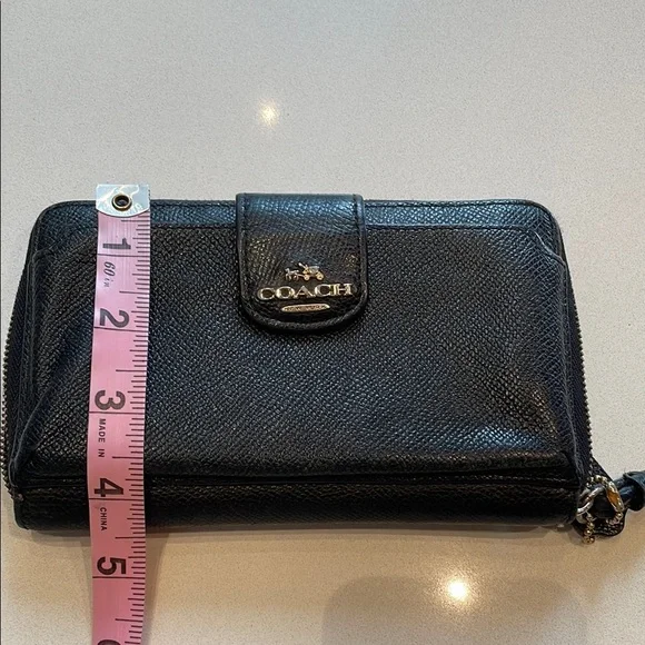 Coach Leather Wristlet Long Wallet, Front Phone Pouch, Zip Around, Black - Picture 13 of 14